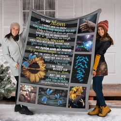 to my mom sunflower dragonfly fleece blanket, heaven angle mink blanke