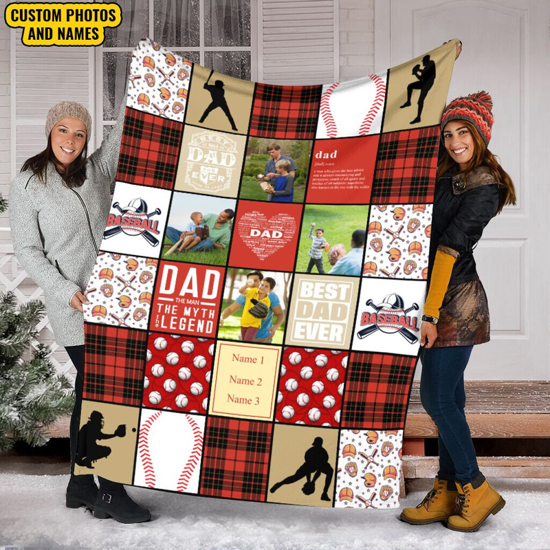 Baseball Dad And Child Blanket, Custom Photo And Name Blanket, Baseball's Lover Gift, Gift Family, Baseball Player Blanket, Sports BaseBall.jpg