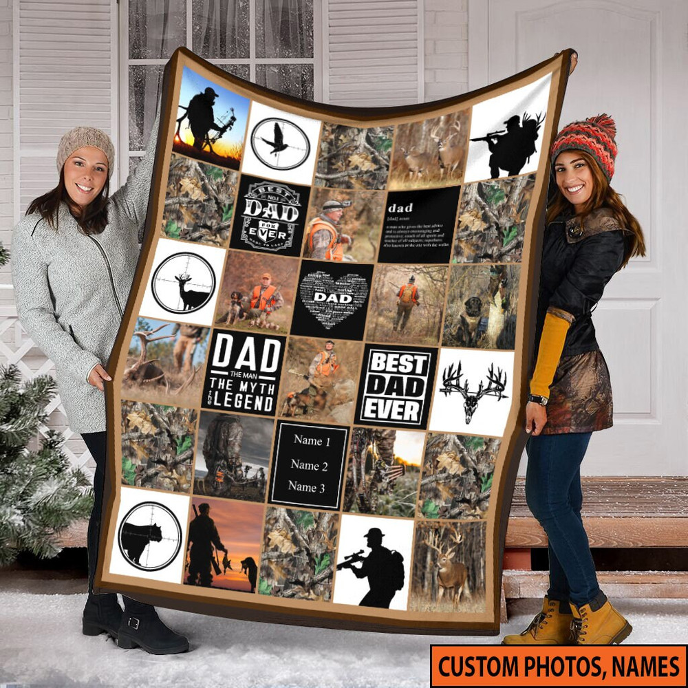 Best Dad Ever, Custom Photo Daddy's Hunters Blanket, Deer Hunter, fleece sherpa blanket Hunting Father's day blanket, Hunter Gift For Dad.jpg