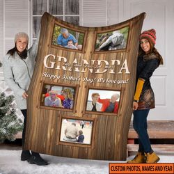 Custom Photo Collage Blanket With Name, Gift For Grandparents DayBirth
