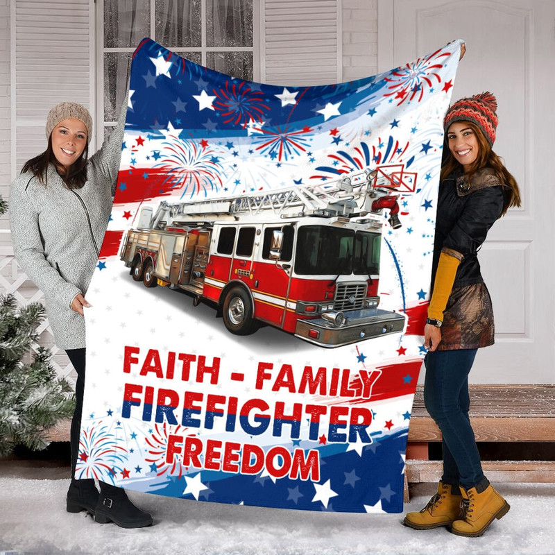 Fireman Blanket, Faith - Family Firefighter Freedom Blanket, Fireman's Lover Gift, Firemen Nursery, 4th Of July, Fire Truck Baby Blanket.jpg