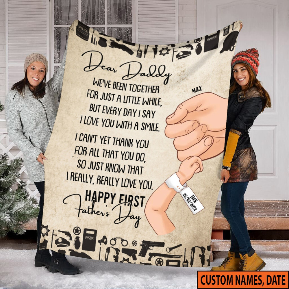 Personalized Daddy's Police Blanket, New Dad Gift From Son Daughter, Father's day Gift, Police Officer Gift For Husband, Birthday Gift.jpg