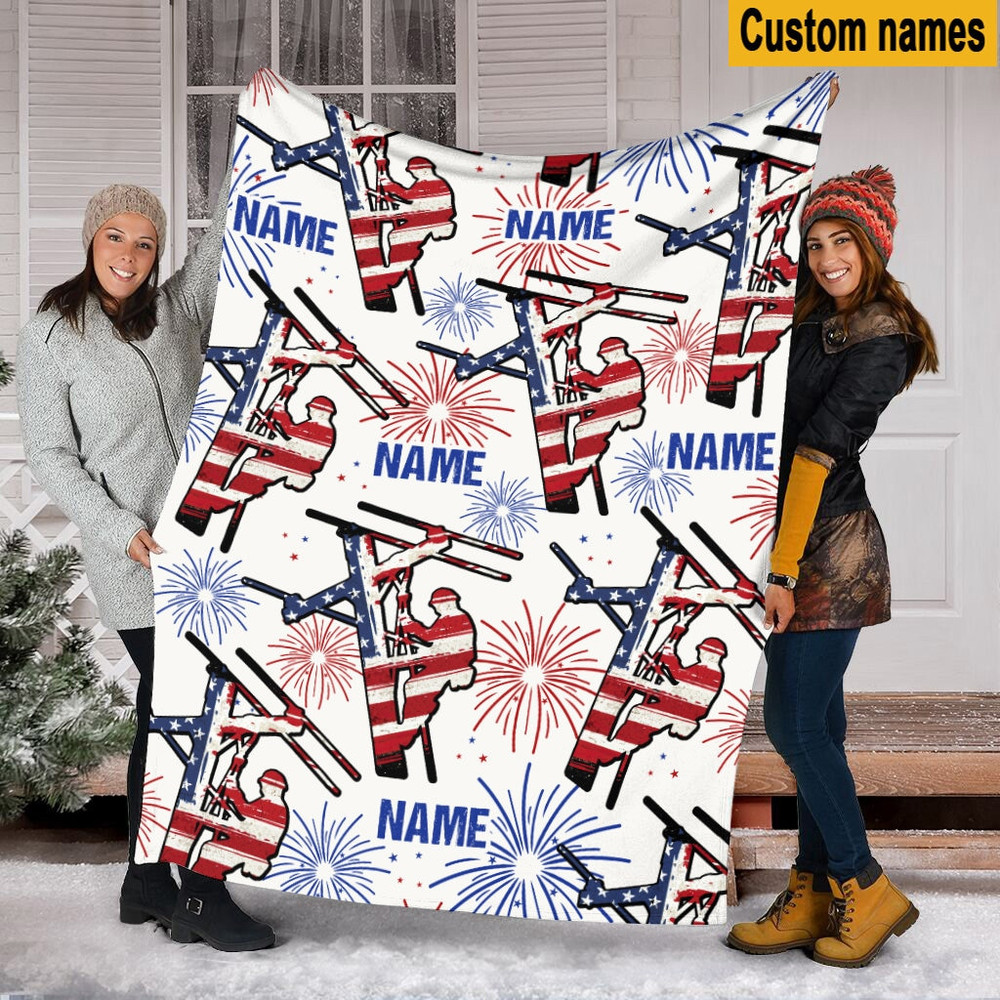 Personalized Lineman Flag, American Lineman Flag, Electrician Flag Home Decor, Father's Day Gift, Lineman 4th Of July, Blanket With Name.jpg