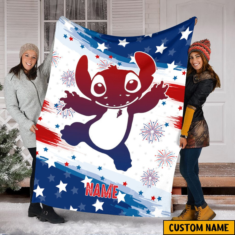 Stitch Independence Day Flag, Custom Name Blanket, Stitch Blanket Patriotic Car 4th Of July, Independence Day Celebration Flag, Home Decor.jpg