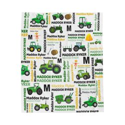 personalized tractor truck blanket for boys girls kids, custom construction