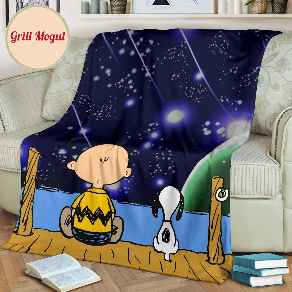 Charlie And Snoopy Fleece Blanket Staring Into Night Sky.jpg