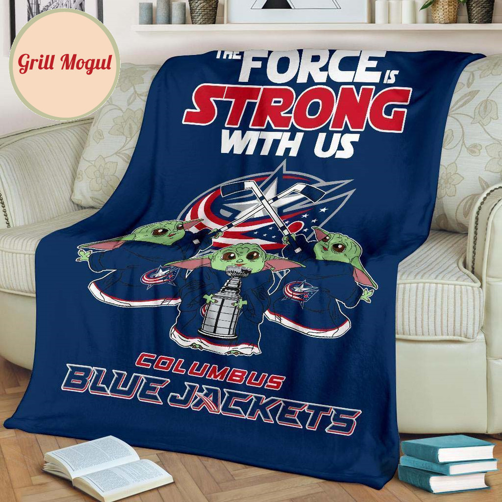 Columbus Blue Jackets Fleece Blanket Baby Yoda The Force Is Strong.jpg