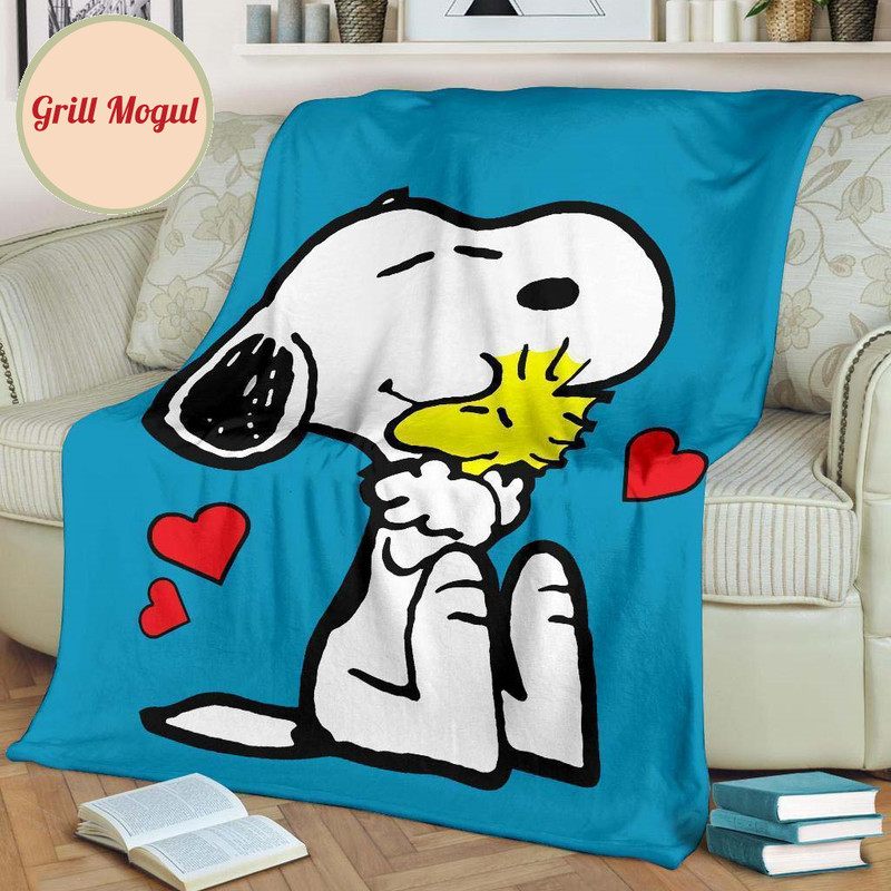 Snoopy and Woodstock Blue Fleece Blanket Gift For Fan.jpg