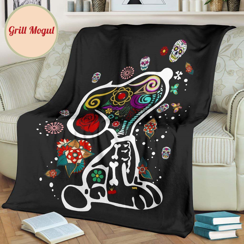 X-Ray Snoopy Sugar Skull Fleece Blanket Bedding Decor Idea.jpg
