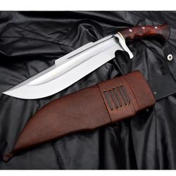 Custom Handmade D2 Steel Hunting Bowie Knife W/ Rosewood Handle & Leather Sheath