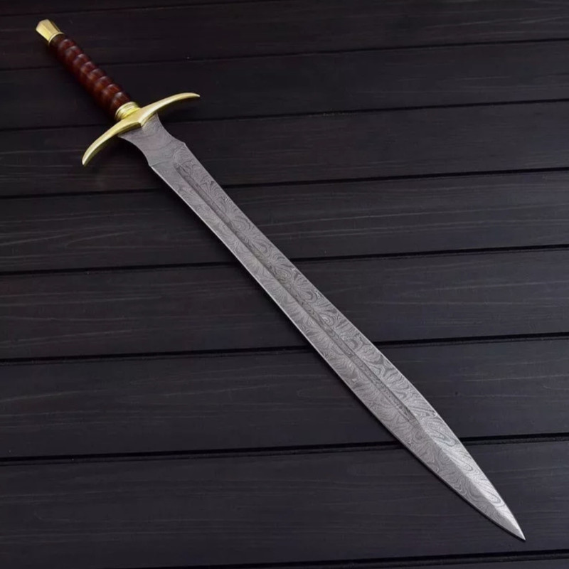 Custom Handmade Damascus Steel Sword With Leather Sheath 0