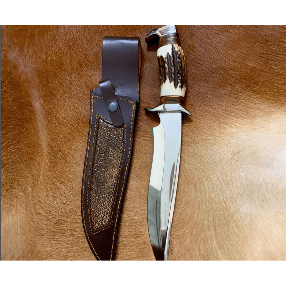 Handcrafted D2 Steel Bowie Knife 8 Blade With Deer Horn Handle Leather Sheath For Hunting Bushcr 1