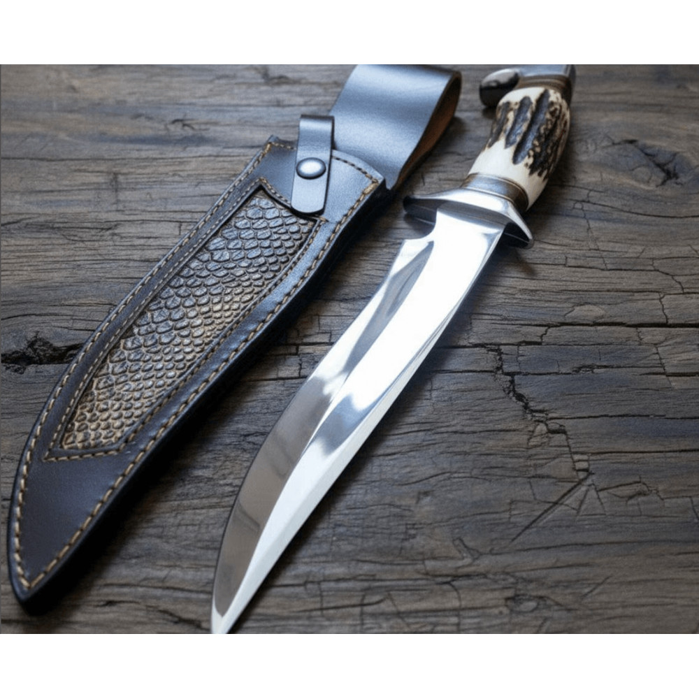 Handcrafted D2 Steel Bowie Knife 8 Blade With Deer Horn Handle Leather Sheath For Hunting Bushcr 2