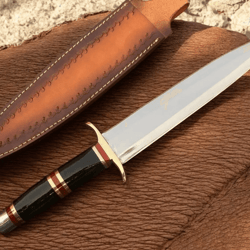 14 inch d2 steel bowie knife | horn handle & brass guard | full tang hunting knife | hunting gift knife