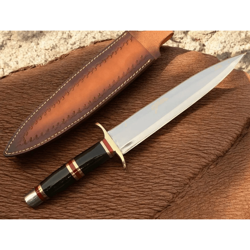 14 Inch D2 Steel Bowie Knife Horn Handle Brass Guard Full Tang Hunting Knife Hunting Gift Knife 0