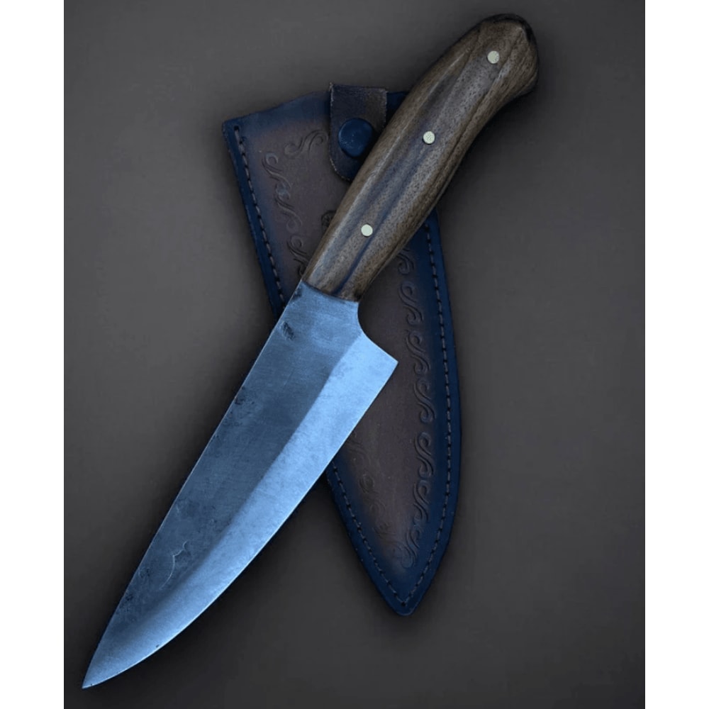 HandForged Stainless Steel Chef Knife Walnut Handle Professional Kitchen Cutlery Leather Sheath 0