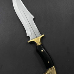 handmade wolf head hunting knife | engraved stainless steel blade + walnut handle & leather sheath outdoor / camping