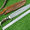 Damascus Steel Survival Blade Stag Antler Handle Full Tang Outdoor Knife Gift With Leather Sheath 0