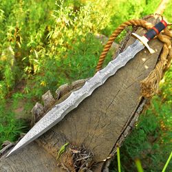 custom hand-forged damascus viking sword – 40" battle-ready blade with leather sheath | wedding or anniversary gift for