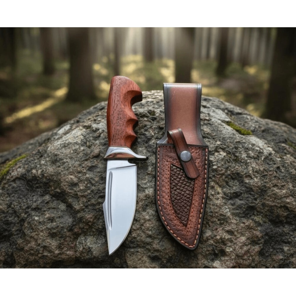 Handmade D2 Steel Custom Bowie Knife – 4.5 Razor-Sharp Blade, Padauk Wood Handle, Leather Sheath