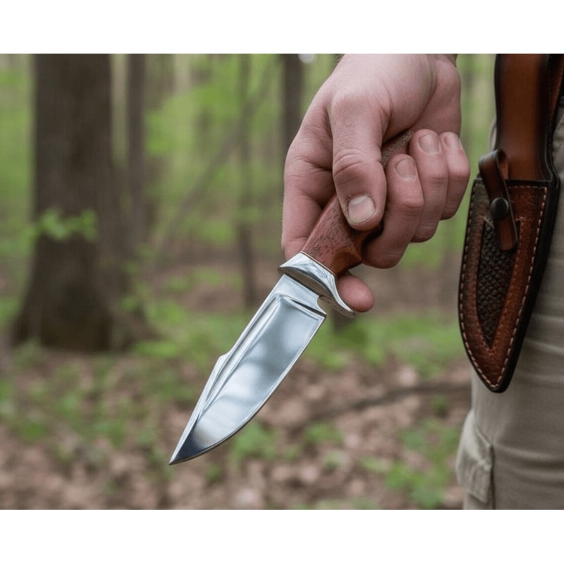 Handmade D2 Steel Custom Bowie Knife – 4.5 Razor-Sharp Blade, Padauk Wood Handle, Leather Sheath