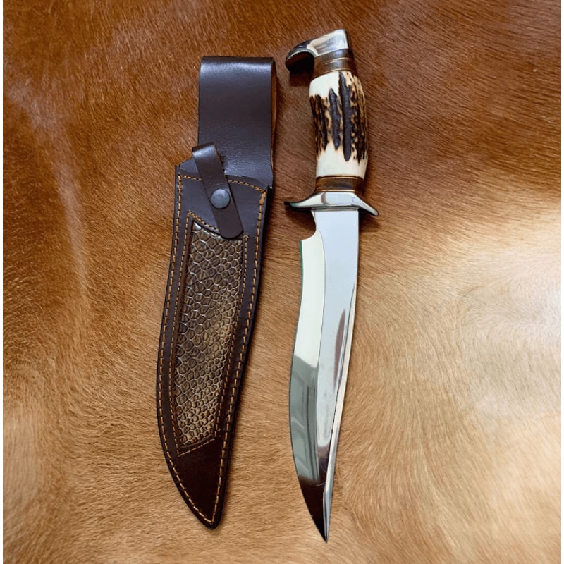 Handcrafted D2 Steel Bowie Knife 13 Deer Horn Handle W Rosewood Brass Razor Sharp Blade Leather 1