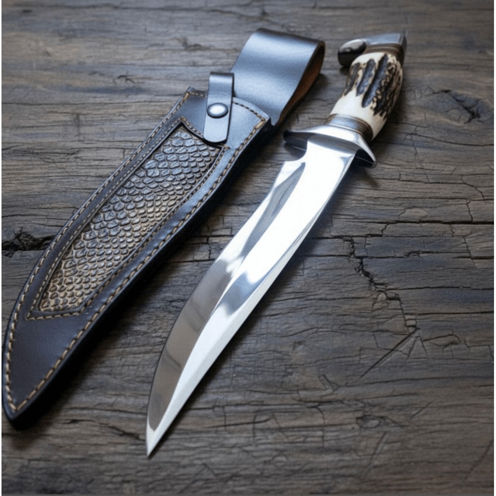 Handcrafted D2 Steel Bowie Knife 13 Deer Horn Handle W Rosewood Brass Razor Sharp Blade Leather 2