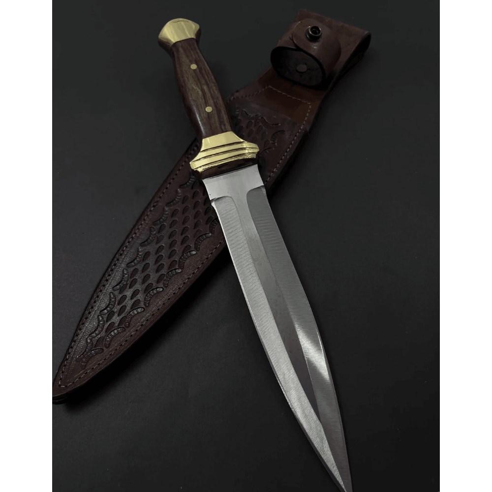 Handmade FairbairnSykes Dagger 13 Walnut Handle 4116 Stainless Steel DoubleEdge Blade Leather Sh