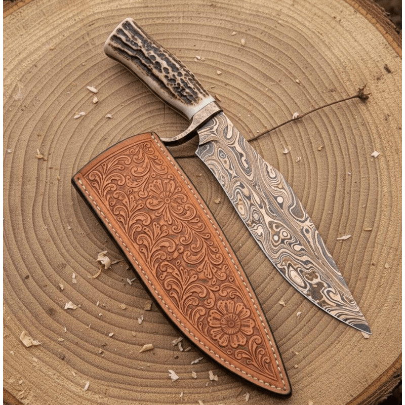 Buy Copper Damascus Hunting Bowie Knife