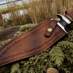 handmade 15" stag handle hunting knife | high carbon steel | hammer-forged blade