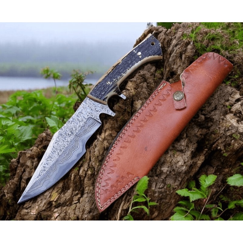 for sale stag horn handle bushcraft knife leather sheath