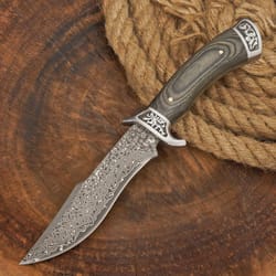 premium damascus hunting knife full tang fixed blade survival knife with sheath