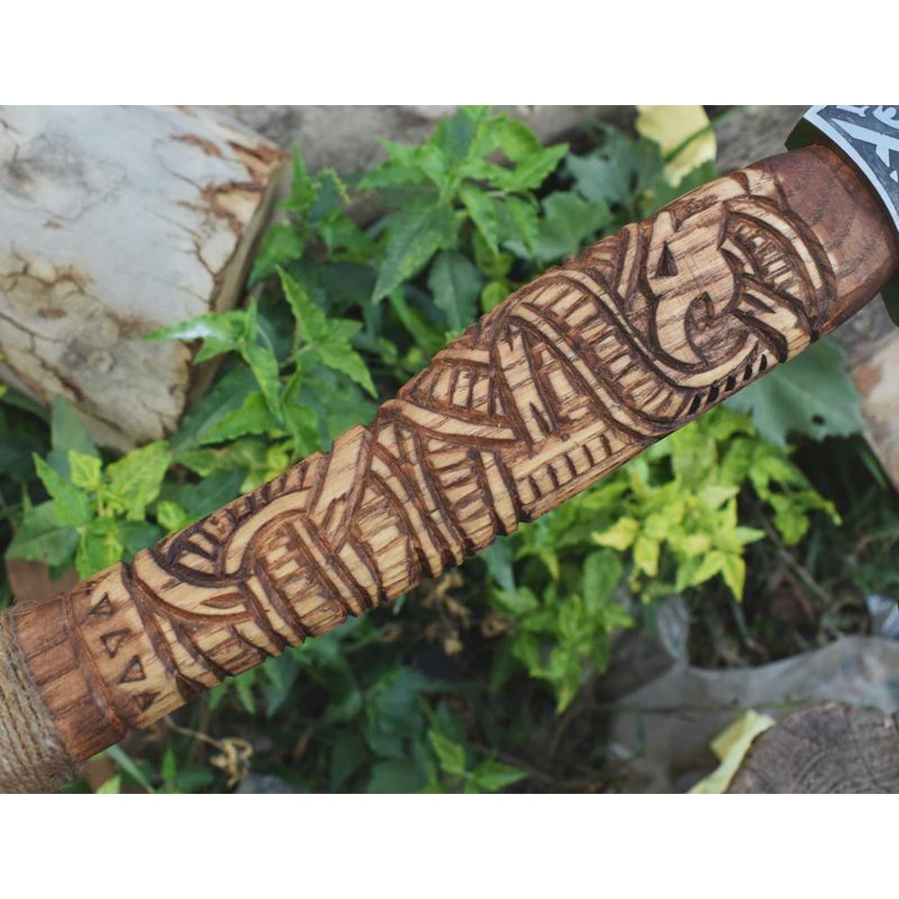 Premium Engraved Viking Axe High Carbon Steel Hatchet With Leather Sheath Nordic Heritage Axe 5