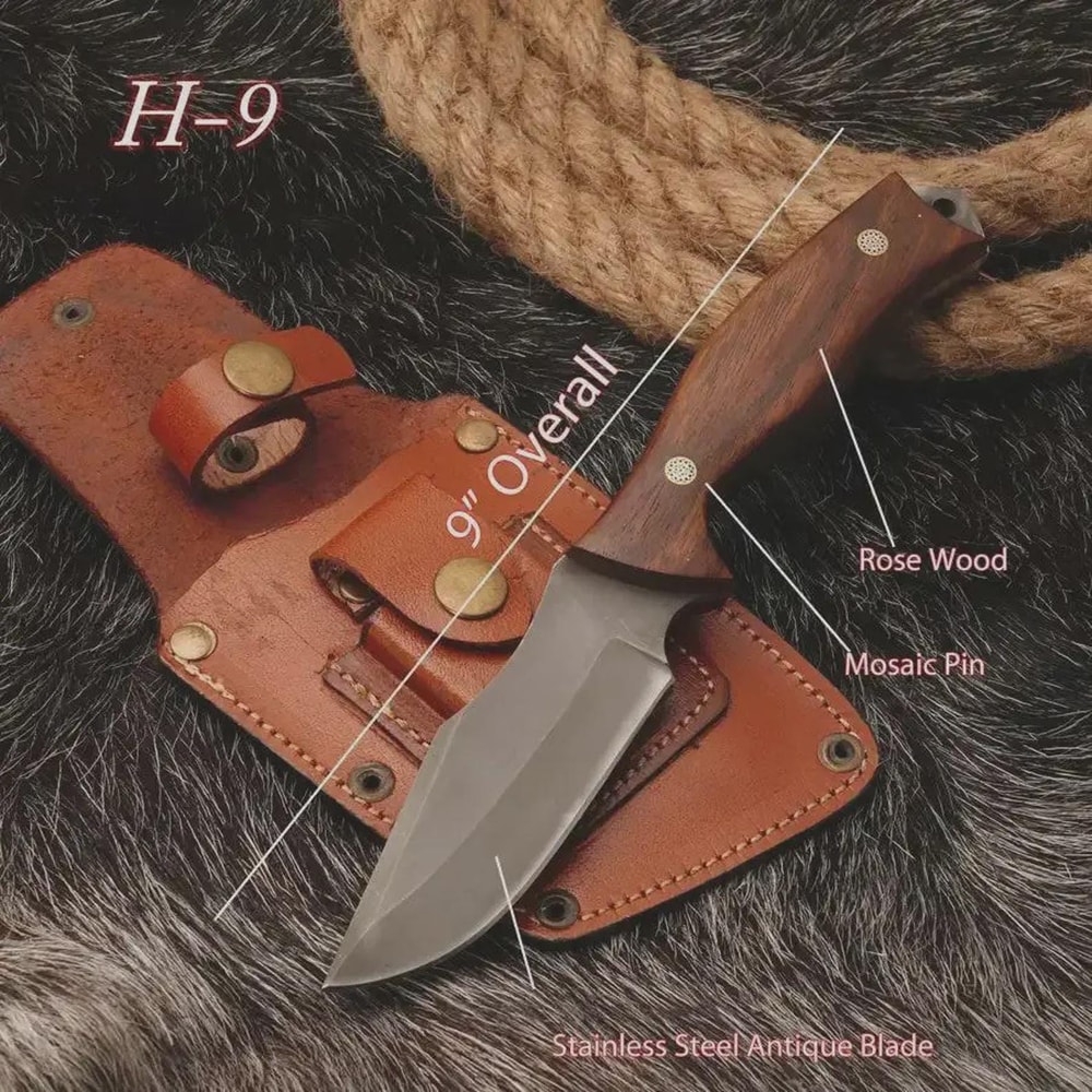 Handmade Hunting Knife EDC Full Tang Camping Knife Fixed Blade Survival Knife With Leather Sheath 3