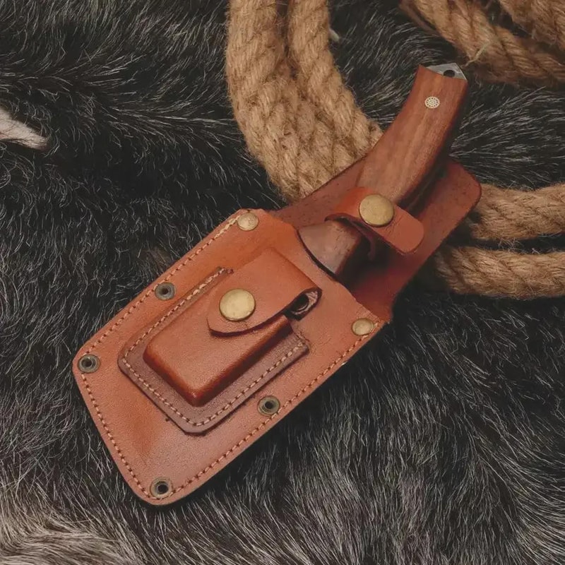 Handmade Hunting Knife EDC Full Tang Camping Knife Fixed Blade Survival Knife With Leather Sheath 4