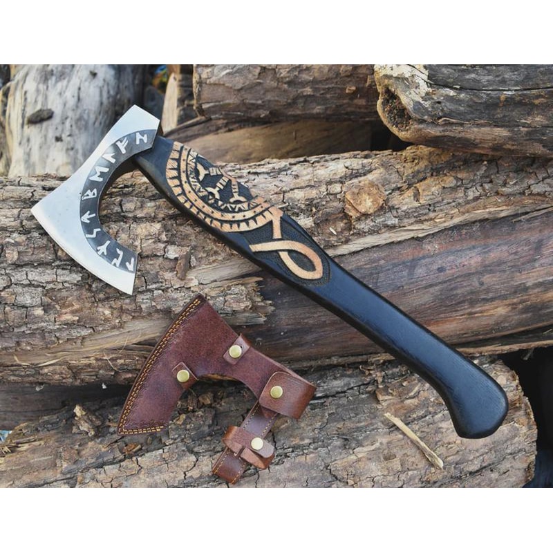 Custom Engraved Viking Hatchet Norse Rune Axe Collector Gift With Leather Cover 1
