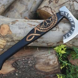custom engraved viking hatchet norse rune axe collector gift with leather cover