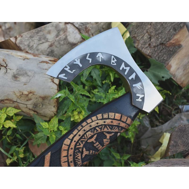 Custom Engraved Viking Hatchet Norse Rune Axe Collector Gift With Leather Cover 5