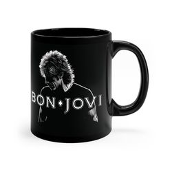 bon jovi rock icon mug - high-contrast image of jon bon jovi - perfect gift for bon jovi fans | 11oz black mug