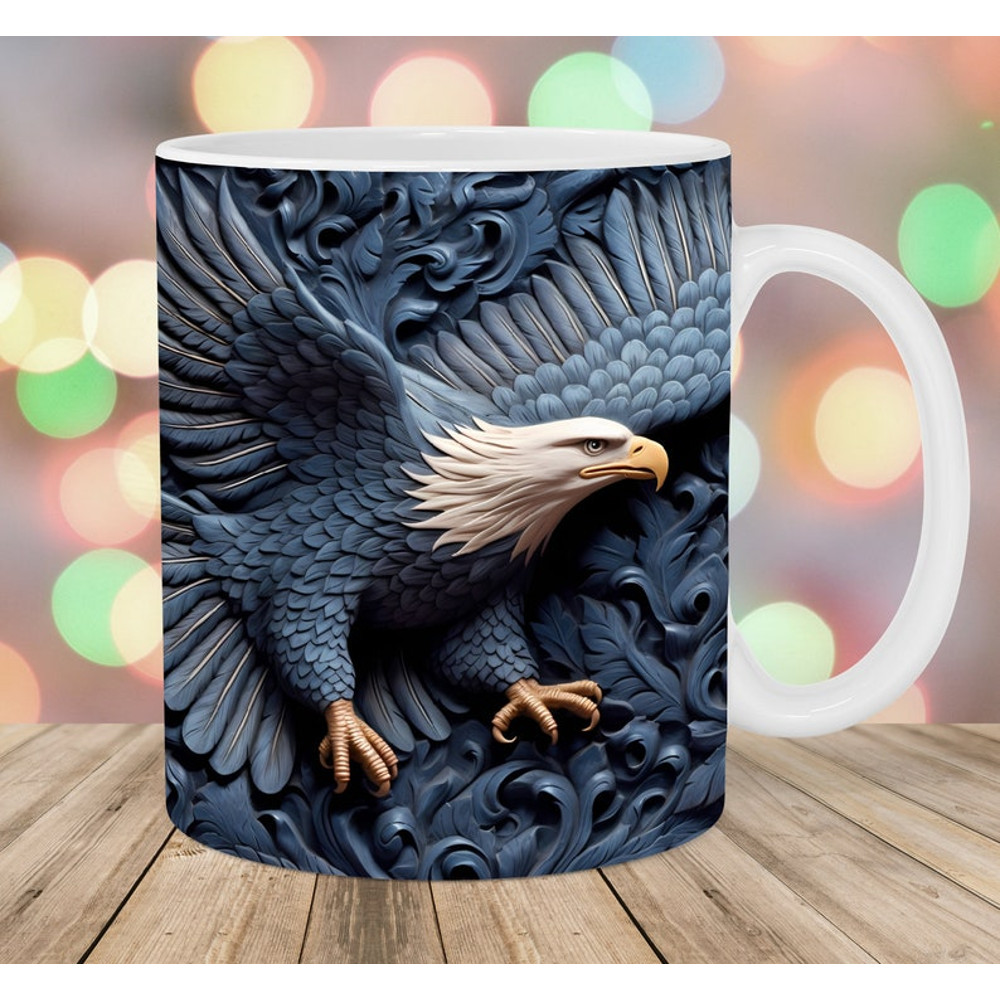 3D Engraved Leather Eagle Mug Wrap, 11oz And 15oz Mug Template, Mug Sublimation Design, Mug Wrap Template, Instant Digital Download PNG1.jpg