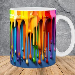 3D Rainbow Dripping Paint Mug, 11oz & 15oz Mug, 3D Mug Design Mug