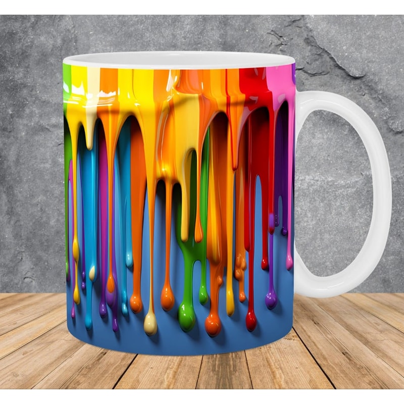 3D Rainbow Dripping Paint Mug Wrap 11oz & 15oz Mug Template, 3D Mug Sublimation Design Mug Wrap Template PNG Instant Digital Download1.jpg