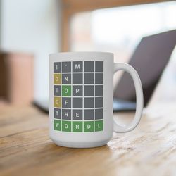 Large Wordle Mug | I'm On Top of The Wordl | Funny Wordle 2 sided Mug | Wordle Gift | Office & co-worker gift