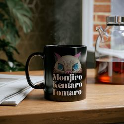 anime mug, inosuke mug, demon slayer mug, anime mug gifts, black mug, coffee mug, anime lover mug