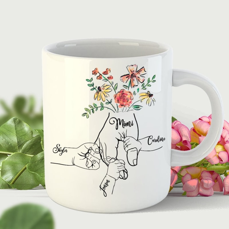 Personalized Grandma Mug, Holding kid hands Mom Grandma Mug, 11oz Ceramic Mug for Mimi Mom, Mom Custom Kidnames Hand Mug, Custom Nana Mug2.jpg
