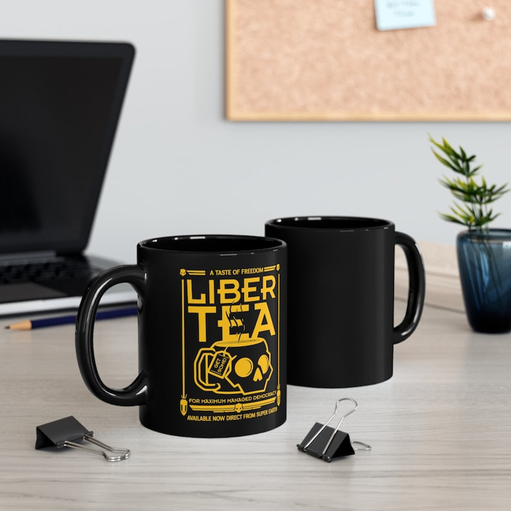 Liber-Tea Helldivers 2 Mug, Morning Cup Of Liber-Tea, Helldivers Taste Democracy Black Mug (11oz, 15oz)3.jpg