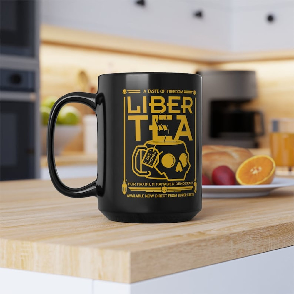 Liber-Tea Helldivers 2 Mug, Morning Cup Of Liber-Tea, Helldivers Taste Democracy Black Mug (11oz, 15oz)5.jpg