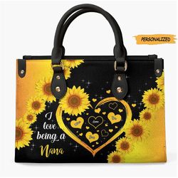 Blessed Sunflower Nana Personalized Leather Bag, Gift For Grandma