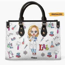 personalized leather bag, gift for lab tech