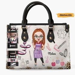 personalized leather bag, gift for nail tech bag